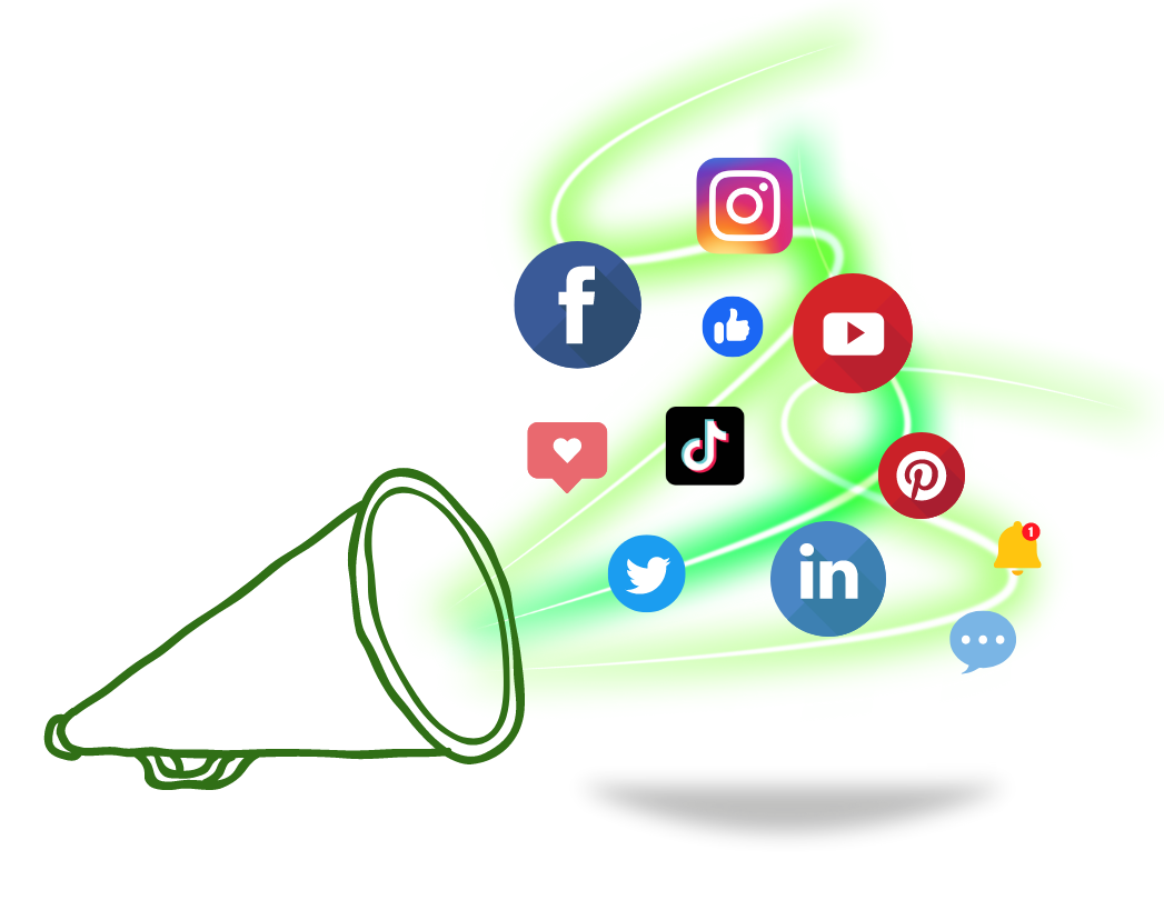 megaphone with social media icons